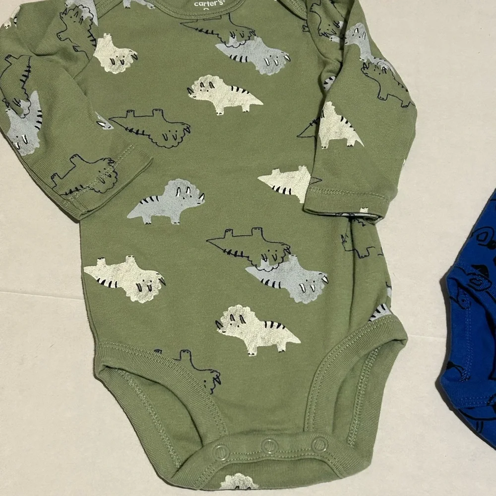 Blue and Green Dinosaur Print Kids One Piece Set - Picture 5 of 7